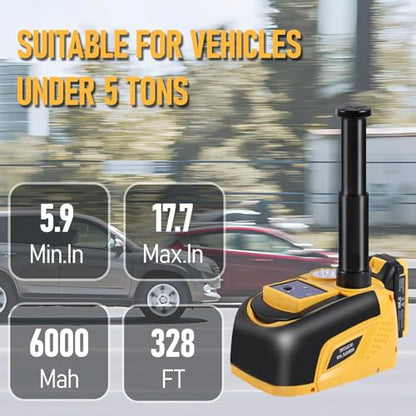 EFFIROSO Battery Powered Electric Car Jack 5 Ton 18V Cordless Portable Automatic Tire Change Kit Emergency Repair Tire Tools for SUV Sedans Yellow