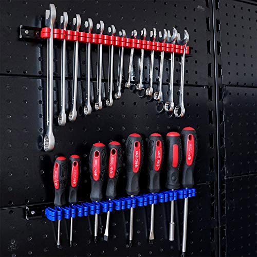 CASOMAN 4 pcs Screwdriver Organizer and Wrench Organizer, Hand Tool Holder, Plastic Rail Wrench Hanger with Clips - size: 4pcs