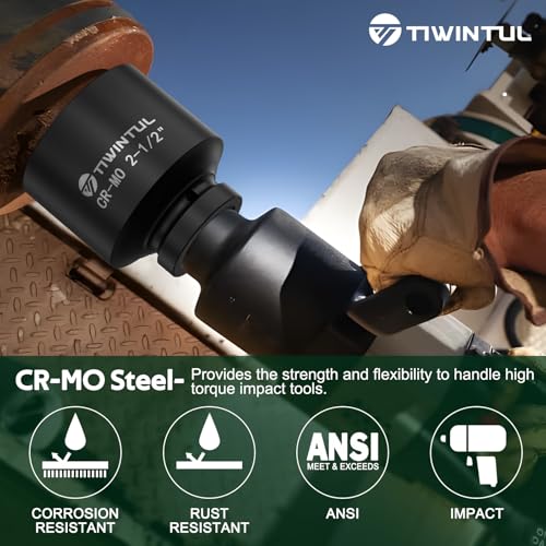 2-1/2" Impact Socket 1" Drive, 6 Point Design for Heavy Truck | CR-MO, ANSI Certified, Large & Spindle Nut Socket 1 Inch Drive for Construction, Oilfield & Equipment Service - size: 2-1/2"(1 PCS)