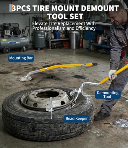 GlowSol Tire Changer 22.5"-24.5" Manual Steel Tire Mount Demount Tool, Tubeless Truck Bead Breaker, with Extra Bead Holder, Semi Tire Changing Tools for Auto Repair, Yellow - color: Yellow