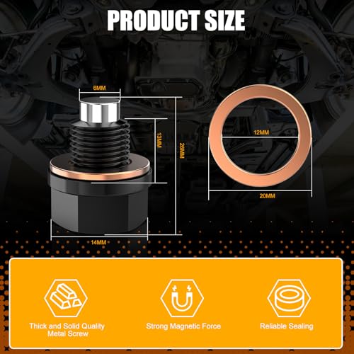M12x1.25 Magnetic Aluminum Oil Drain Plug with 1 Pcs Copper Gasket Crush Washer Sump Drain Nut Bolt Oil Pan Bolt Anti Leakage Seal Replacement for Toyota Nissan Infiniti Lexus - size: M12x1.25