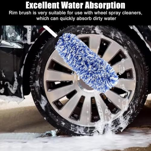 Long Handle Wheel Brush Kit for Cleaning Wheel and Tire- Soft Wheel Cleaning Brush, Detailing Brush, Bendable & Durable Wheel Rim Cleaner Brush Set