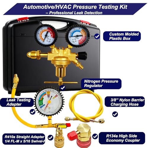 53010 Automotive/HVAC Pressure Tester Kit, Nitrogen Pressure Testing Tools | Includes 53001 nitrogen pressure regulator, leak testing adapter 53042, charging hose, r134a adapter, r410a adapter