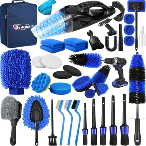 Qydipclin 38PcsB Car Detailing Kit, Car Detailing Brush Set, Car Wash Cleaning Kit, Car Detailing Brushes, Professional Car Care Kit for Interior Exterior Wheels, Blue - size: 38pcs-B