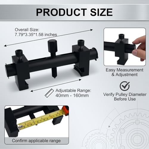 Pulley Puller Tool & 17mm Hex Wrench,High Strength Crankshaft Pulley Removal Tool Fits 40-160mm Pulleys,Universal Crank Pulleys Removal Tools for Crankshafts & Water Pumps