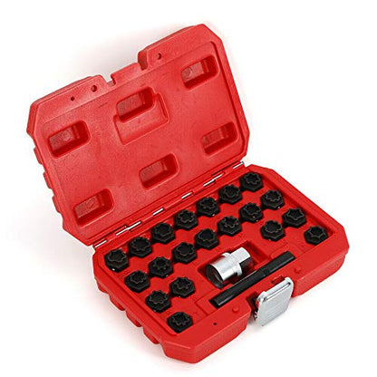 TFCFL Universal 22pcs Wheel Lock Lug Nuts Removal Set Automotive Wheel Anti-Theft Screws Remover Socket Keys Kit for Audi with 1/2 inch (12.7mm) Socket Adapter Red