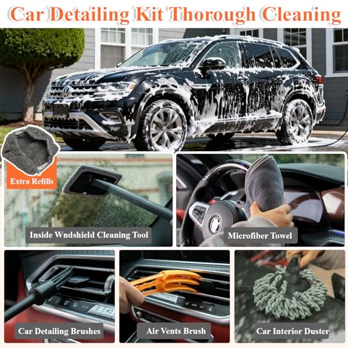 21Pcs Car Wash Kit with 60" Heavy-Duty Extension Pole, Soft Car Wash Brush, Wheel & Tire Brush, Scratch-Free Car Mop Mitt & Window Squeegee, Detailing Tool for Car Exterior & Interior Cleaning - style: Interior & Exterior