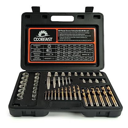 Coobeast 49Pcs Bolt Extractor Kit with Left Hand Drill Bit, Screw Extractor Set Heavy Duty, Bolt Extractor & Reverse Drill Bit Easy Out Damaged Nuts Stripped Screw with Portable Case Great Mens Gift - size: 49PCS