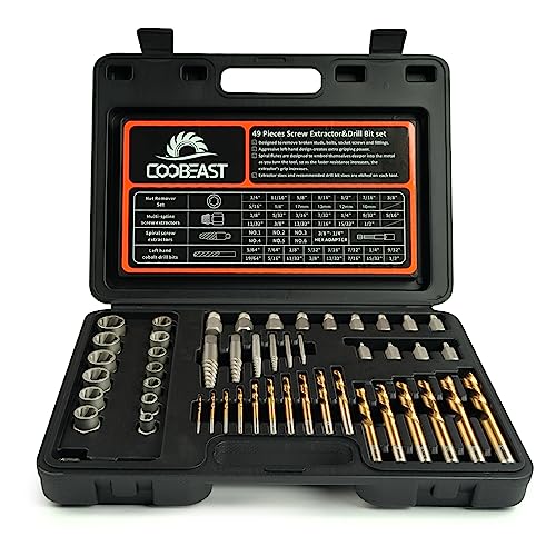 Coobeast 49Pcs Bolt Extractor Kit with Left Hand Drill Bit, Screw Extractor Set Heavy Duty, Bolt Extractor & Reverse Drill Bit Easy Out Damaged Nuts Stripped Screw with Portable Case Great Mens Gift - size: 49PCS