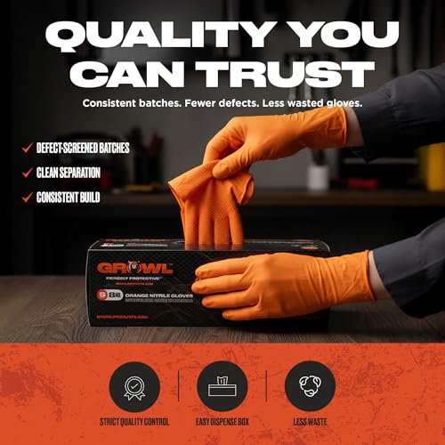 GrowIGRRRIP 8 Mil Orange Nitrile Gloves, Powder-Free, Food Safe, 100–1000 | Fentanyl-tested with diamond texture and S–XXL sizing for mechanics, truck repair, food handling, industrial, and shop tasks. - size: X-Large