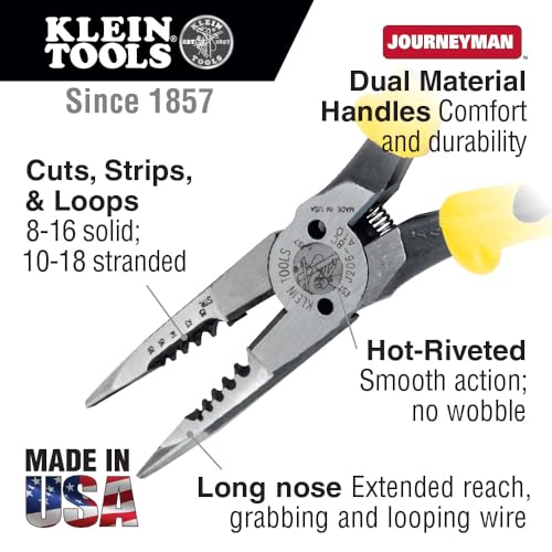 Klein Tools J206-8C Long Nose All-Purpose Spring Loaded Pliers, Made in USA, Forged Steel with Dual Material Journeyman Handles - style: Spring Loaded