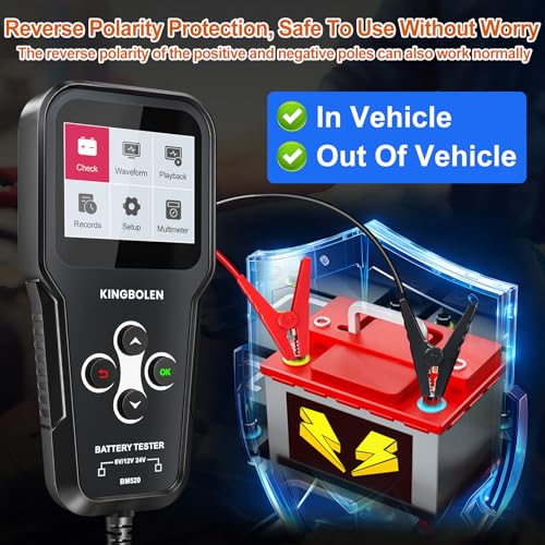 KINGBOLEN BM520 6V 12V 24V Car Battery Tester, 100-2000 CCA Automotive Load Tester Accurate Digital Auto Battery Analyzer Cranking and Charging System Tester for Cars Trucks SUV Motorcycle | Battery Load Tester Accurate Digital Auto Battery Analyzer Crank