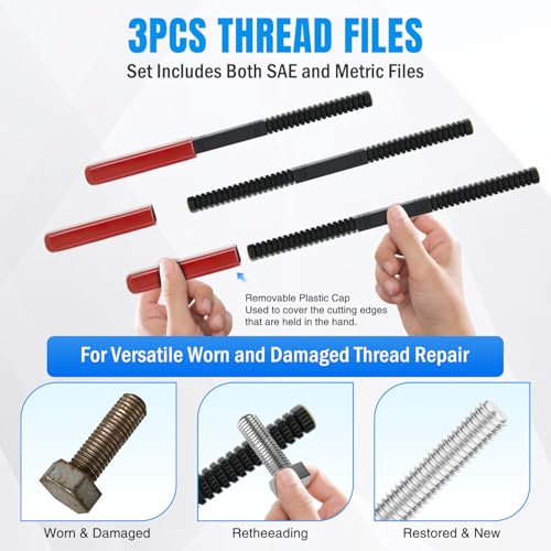Nilight 56PCS Thread Chaser Set SAE Metric Master Thread Repair Kit with Case 23 Taps 28 Dies 3 Files 2 Gauge Universal UNC UNF Sizes Automotive Tool for Mechanics Auto Shop Home Garage Repair - size: 56PCS Metric & SAE