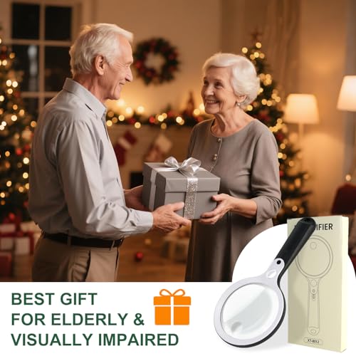 Magnifying Glass with 48 LED Light, 10X 20X 45X Handheld Illuminated Lighted Magnifier with 5 Light Modes Rechargeable Magnifying Glass for Seniors Reading Inspection (White & Black) - color: Black Handle