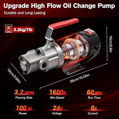 24V 100W Electric Oil Extractor Pump, 3.2GPM High Flow Gear Oil Change Pump, Transmission Fluid Pump for Engine Oil, Viscous Liquids, Lubricant, Extended Motor & Enlarge Pump Head - color: Single Pump
