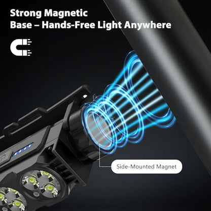2-Pack Head Lamp, LED Magnetic Headlight with Type-C Charging, Black
