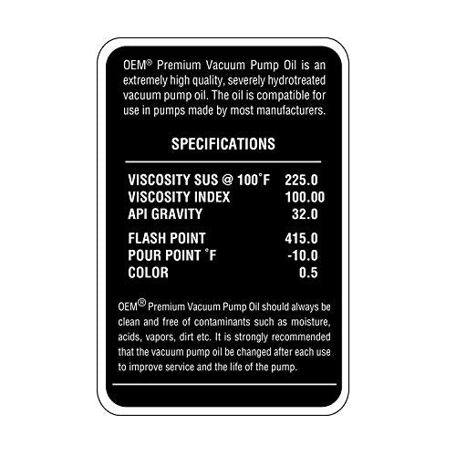 OEMTOOLS 24399 Vacuum Pump Oil, 8 oz, Hydrotreated, 8oz Vacuum Oil Change Tool Accessory, Widely Compatible for Fluid Pump, Automotive, Electrical, and Mechanical Systems