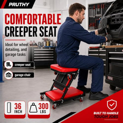 Mechanic Creeper Folding 2-in-1 Rolling Seat All-in-One Adjustable Roller Garage Creepers Automotive, Lay Down or Sit, Car Roller Creeper with 6 Swivel Casters - color: Creeper 2-in-1