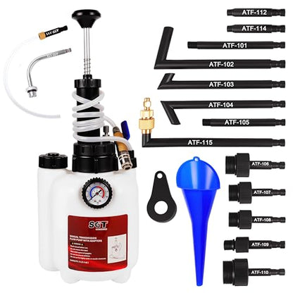 SGT 3L Transmission Fluid Pump Set,Transmission Filler Pump with 15pc ATF Adapters,Manual Transmission Fluid Transfer Pump with Pressure Gauge, Automotive Transmission Dispenser Pump Tool