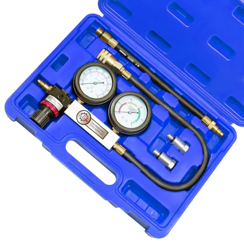 JIFETOR Cylinder Leak Down Tester Kit, Professional Dual Pressure Gauges Engine Compression Leakdown Detector Leakage Test Set for Gasoline Engine with 10 12 14mm Spark Plugs on Car Truck Motorcycle - color: Blue