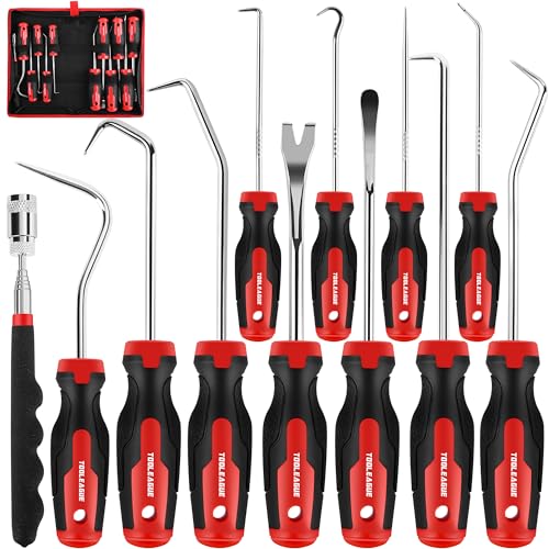 TOOLEAGUE 12Pcs Pick and Hook Set with Magnetic Telescoping Pickup Pen | Automotive and Electronic Hand Tools Car Auto Oil Seal/O-Ring Seal Gasket Hand Pick Up Tools