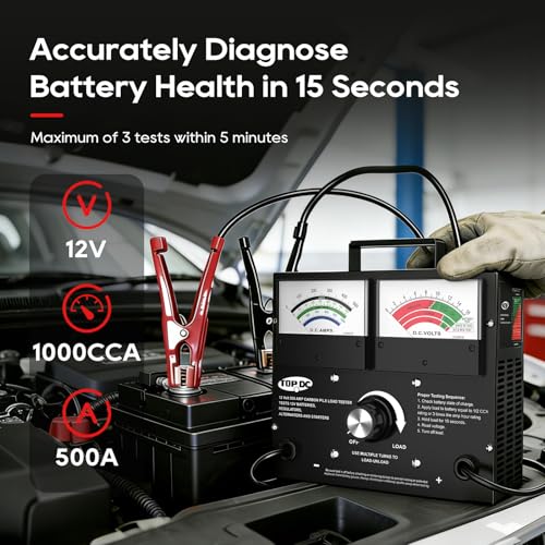 TOPDC Professional 500A Carbon Pile Battery Load Tester, Heavy-Duty 12V Automotive Battery & Alternator Tester for Cars, Trucks, SUVs, up to 1000 CCA - size: TD-BLT501
