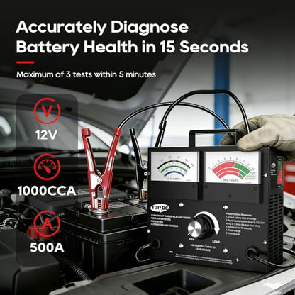 TOPDC 500A Carbon Pile Battery Load Tester, 12V, Up to 1000 CCA | Variable-load analog tester checks 12V lead-acid batteries, starters and alternators for cars, trucks, SUVs, RVs and boats - size: TD-BLT501