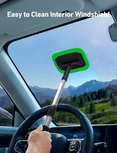 AstroAI Windshield Cleaner, Microfiber Window Cleaner with 4 Reusable Washable Large Sponge Pads, Extendable 180° Rotating Handle, Fits Cars & SUVs, Includes Spray Bottle, Green - color: Green