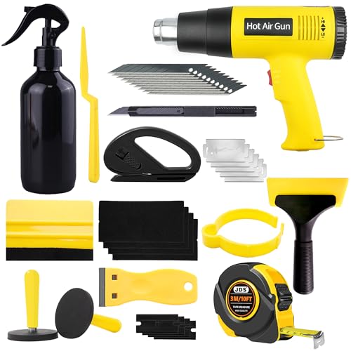 Heat Gun for Vinyl Wrap Tool Kit-2000W Variable Temp Hot Air Gun for Car Window Tinting, Shrink Tubing, Paint Removal, Epoxy Resin Heavy Duty Electric Tool with Squeegee, Cutter, Magnet & Spray Bottle - color: yellow&black