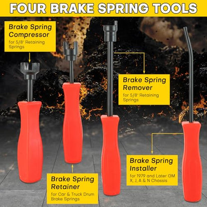 8PCS Drum Brake Tool Kit | Drum Brake Tool, Drum Brake Spring Tool, Universal Brake Spring Tool, Brake Spring Compressor for Automotive Maintenance - color: Red