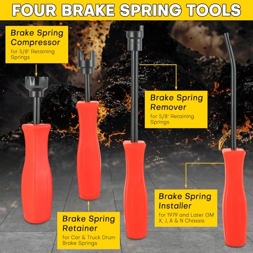 8PCS Drum Brake Tool Kit | Drum Brake Tool, Drum Brake Spring Tool Includes Installer, Remover, Compressor, Adjuster & Retaining Tools for Automotive Maintenance (Black) - color: Black