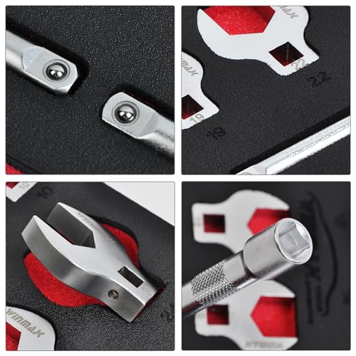 3/8" Drive Crows Foot Wrench Set, 14PCS Metric Flare Nut Crowfoot Wrench Set with 2 Extension Bars, 10-24mm
