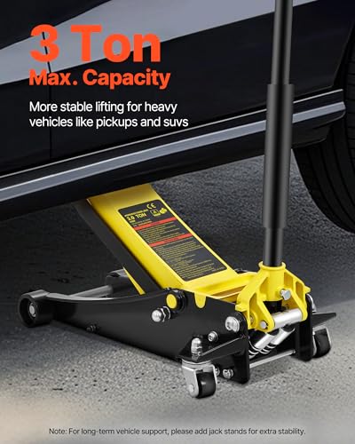 VEVOR 3 Ton Low Profile Floor Jack | Heavy-Duty Racing, Dual Pistons Quick Lift Pump, Lifting Range 3.35"-19.69"