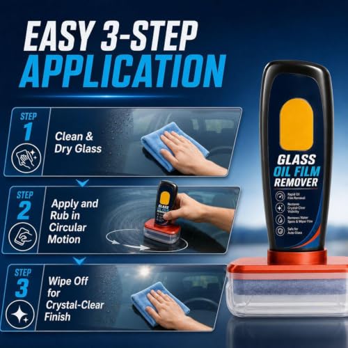 Car Glass Cleaner Tool – Windshield Degreaser Handle, Rearview Mirror And Side Window Cleaning Brush, 70ml Auto Glass Polishing Kit For Streak Free Visibility Use