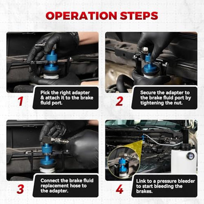 Universal Brake Bleeder Adapter for Multiple Car Brands | 22–58mm adjustable range; aluminium alloy body; 4 quick couplings included; fitted with rubber seal rings - style: Universal Brake Bleeder Adapter