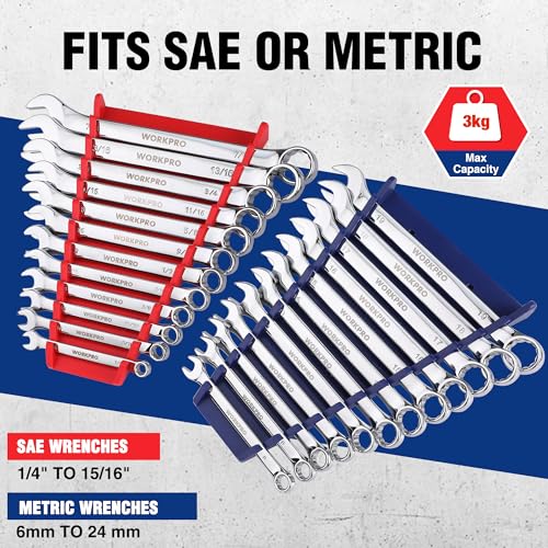 WORKPRO 4-Pack Magnetic Wrench Organizer, 12-Piece Wrench Holder Set | for Tool Box Drawer Chest, SAE (1/4" - 15/16") and Metric (6 mm - 24 mm) - style: Magnetic Wrench Organizer(4PC)