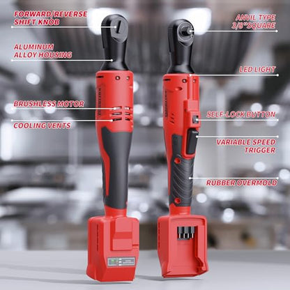 3/8" Cordless Ratchet Wrench Compatible with Milwaukee M18 Battery,42Ft-Lbs Torque Electric Ratchet Set with 220RPM Variable Speed Trigger,8 Sockets,1/4" and 1/2" Adapters,3" Extension Bar(Tool Only)