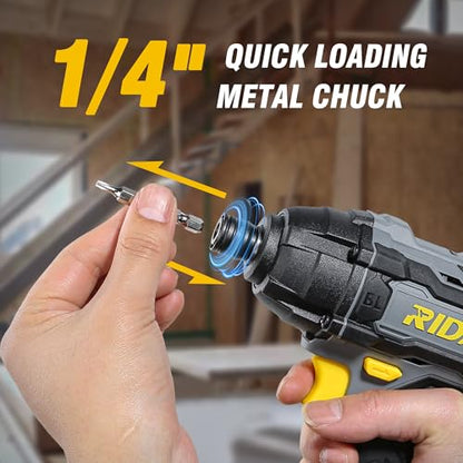 RIDA Cordless Brushless Impact Driver 180N.m, 20V Electric Impact Drill/Driver Set 1/4" All-Metal Hex Chuck,Variable Speed 2.0Ah Battery & Fast Charger, 25 Pcs S2 Bits & Tool Bag for Home DIY Use - style: Cordless Brushless Impact Driver