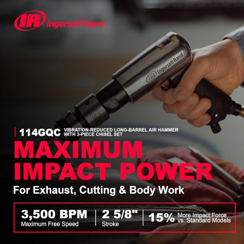 Ingersoll Rand 114GCQ EDGE Series 2 5/8" Stroke Air Hammer Kit, Max Rotational Speed Up to 3,500 BPM, Includes 3 Chisel Attachments