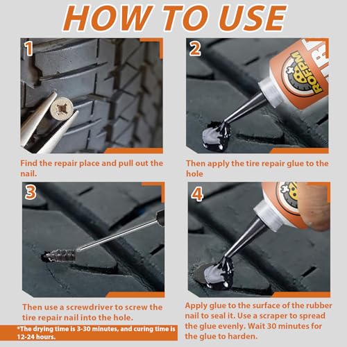 Tire Repair Glue Kit 100ml,Tire Sidewall Rubber Cement Black 3.38floz | Bike Tire Repair Adhesive Kit, Professional Bonding Glue for Car, Motorcycle, Bicycle