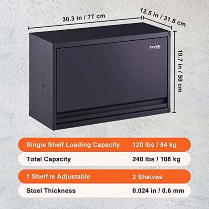 VEVOR Metal Storage Cabinet, 120lbs Load Capacity per Shelf, 20'' Tall Wall-Mounted Powder-Coating Steel Garage Cabinet with Adjustable Shelf, Press to Close & Open Door Perfect for Office Garage Tool - size: Flip up 20"