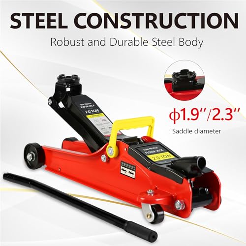 2T Low Profile Steel Floor Jack, 4000 lb, Single Pump, 3.3"-15.2" Lift, Red | Heavy-duty steel construction. Single piston quick lift pump. Low profile design. Safety overload protection. - size: 2T Single Pump 3.3"-15.2"(Red)