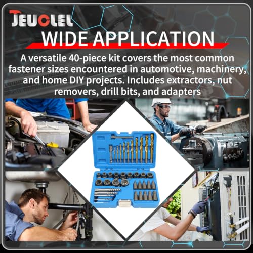 40PCS Bolt & Screw Extractor Set, Left Hand Cobalt Drill Bit Kit | Broken Stripped Screw Removal Tool, Multi-Spline Stripped, Damaged, Frozen, Studs, Rusted, Rounded-Off Bolts, Nuts Screws