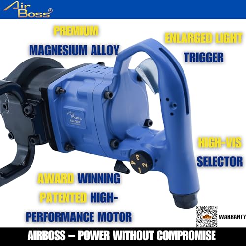 Airboss AW-280GL 1" Air Impact Wrench, 2,200 ft-lbs Max Torque, 6" Extended Anvil Twin Hammer, High Torque Heavy Duty 1" Pneumatic Tool for Semi Truck Tires, Deep Reach Budd Nuts - size: Aw-280 2200ft-lb 6 Inch Anvil