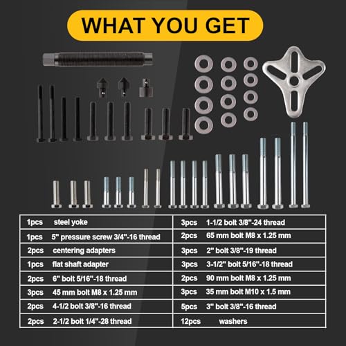 46PCS Harmonic Balancer Puller Set, Automotive Power Steering Wheel Pulley Puller Installer Tool Kit, Crankshaft Flywheel Puller Removal Tool Set Works with Most Cars, Pickups, and SUVs