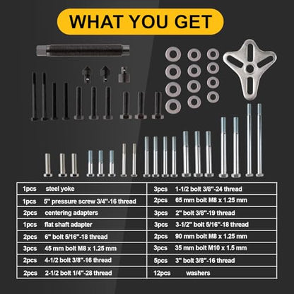 46PCS Harmonic Balancer Puller Set, Automotive Power Steering Wheel Pulley Puller Installer Tool Kit, Crankshaft Flywheel Puller Removal Tool Set Works with Most Cars, Pickups, and SUVs