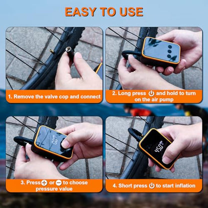 Mini Bike Tire Pump,20s Fast Inflation 150PSI Electric Bicycle Pump with Pressure Gauge,Portable Tire Inflator Bike Air Pump with Presta and Schrader Valve for Balls,Motorcycle Road and Mountain Bike