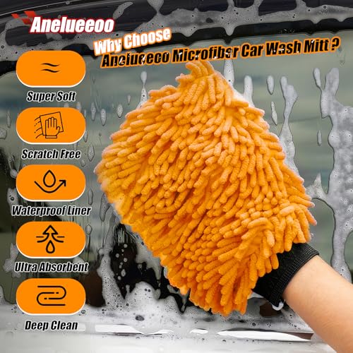 4 Pack Car Wash Mitt Microfiber, Premium Chenille Microfiber Wash Car Mitts Sponge Scratch Free & Lint-Free, Mitts Waterproof Lining Orange (8''X12'') - size: XCST_8X12IN_OG_4PCS