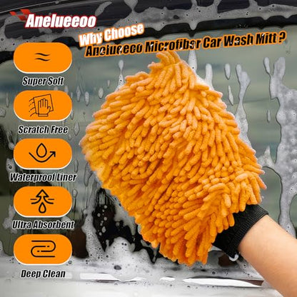 4 Pack Car Wash Mitt Microfiber, Premium Chenille Microfiber Wash Car Mitts Sponge Scratch Free & Lint-Free, Mitts Waterproof Lining Orange (8''X12'') - size: XCST_8X12IN_OG_4PCS