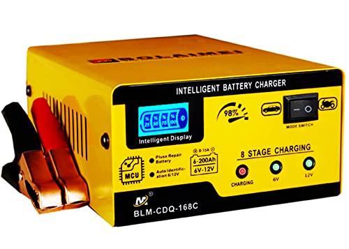 6V and 12V Car Battery Charger, 15A Smart Battery Trickle Charger Maintainer, Pulse Repair Deep Cycle Battery Charger Automotive Desulfator for Car Motorcycle Truck Boat Lawn Mower Lead Acid Batteries - color: 1) - 6V/12V 15Amp (Orange)